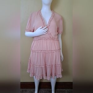 MACARON Blush Tiered Ruffle Sleeve Dress - Size Large